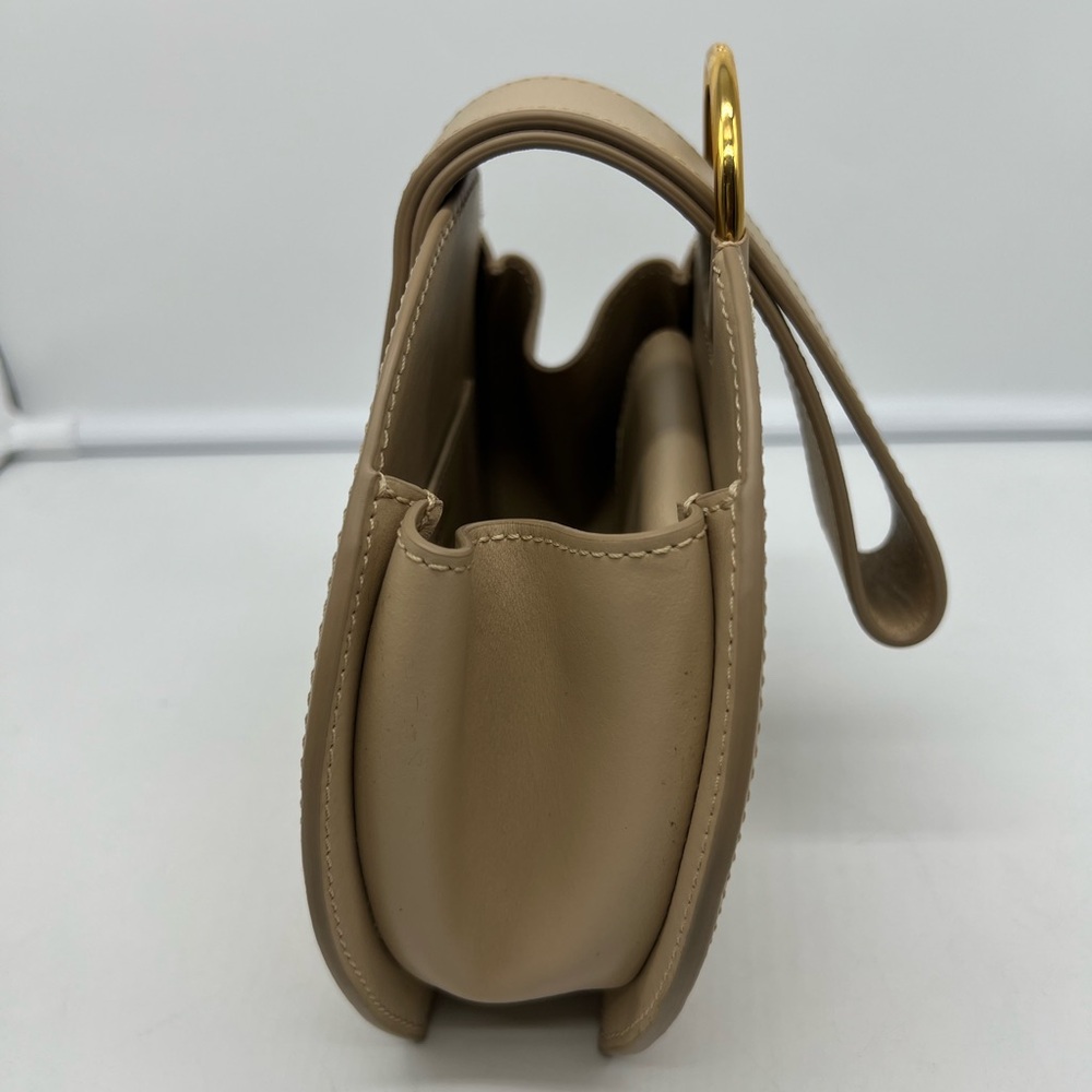 NEW POLÈNE Numero Six Sand Beige Leather Gold Hardware Round Clutch Wristlet - Picture 10 of 17